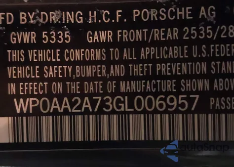 2016 Porsche Panamera 4 from USA, damaged, VIN WP0AA2A73GL006957